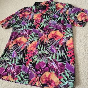 Soul Star England Tropical Bird Print Button Up Shirt – Mens Size Medium